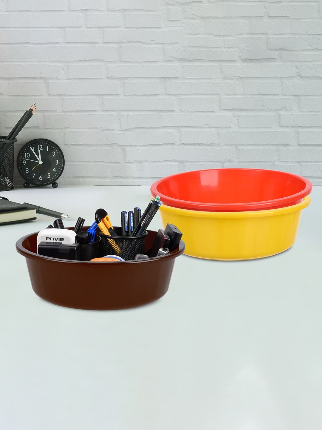 

Kuber Industries Yellow & Red 3 Pieces Regular Desk Organisers