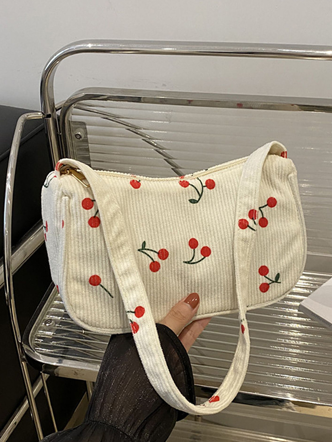 

LULU & SKY Floral Printed PU Oversized Structured Sling Bag, White