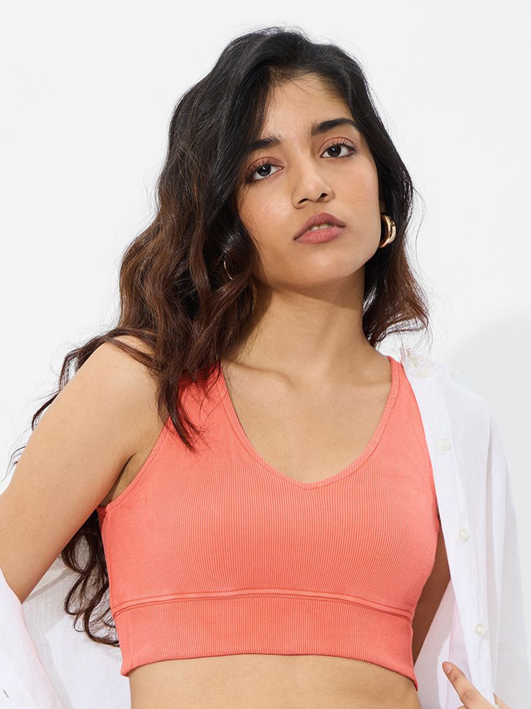 

The Souled Store Solids Peachy Ribbed Crop Top, Peach