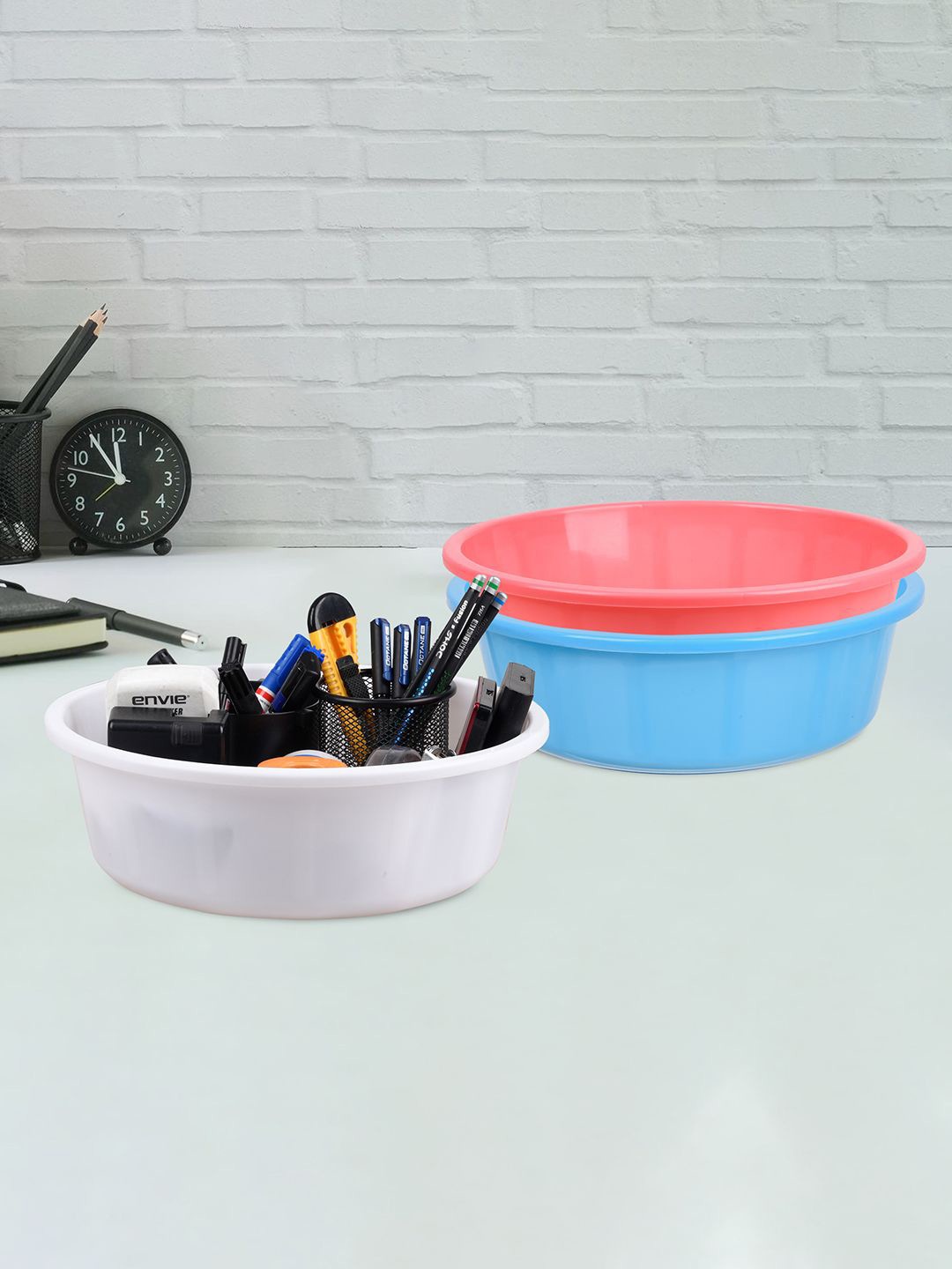 

Kuber Industries Blue and Pink 3 Pieces Multipurpose Storage Desk Organisers