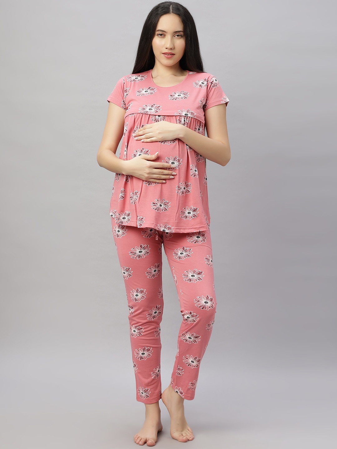 

DZZO Women Printed Night suit, Peach