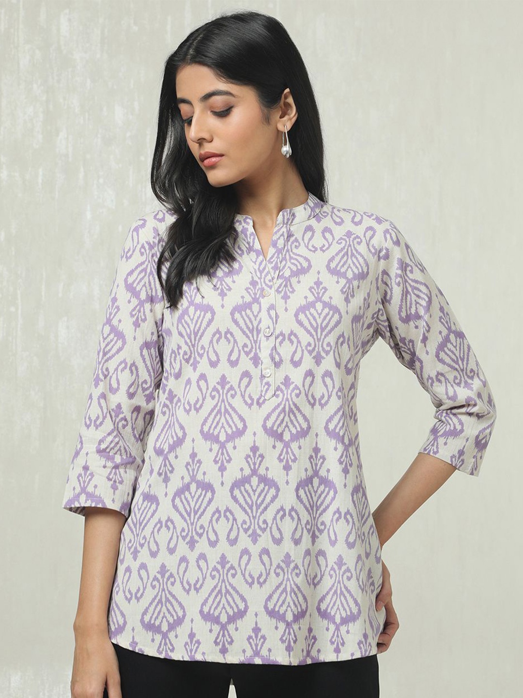 

Soch Mandarin Collar Printed Tunic, Beige