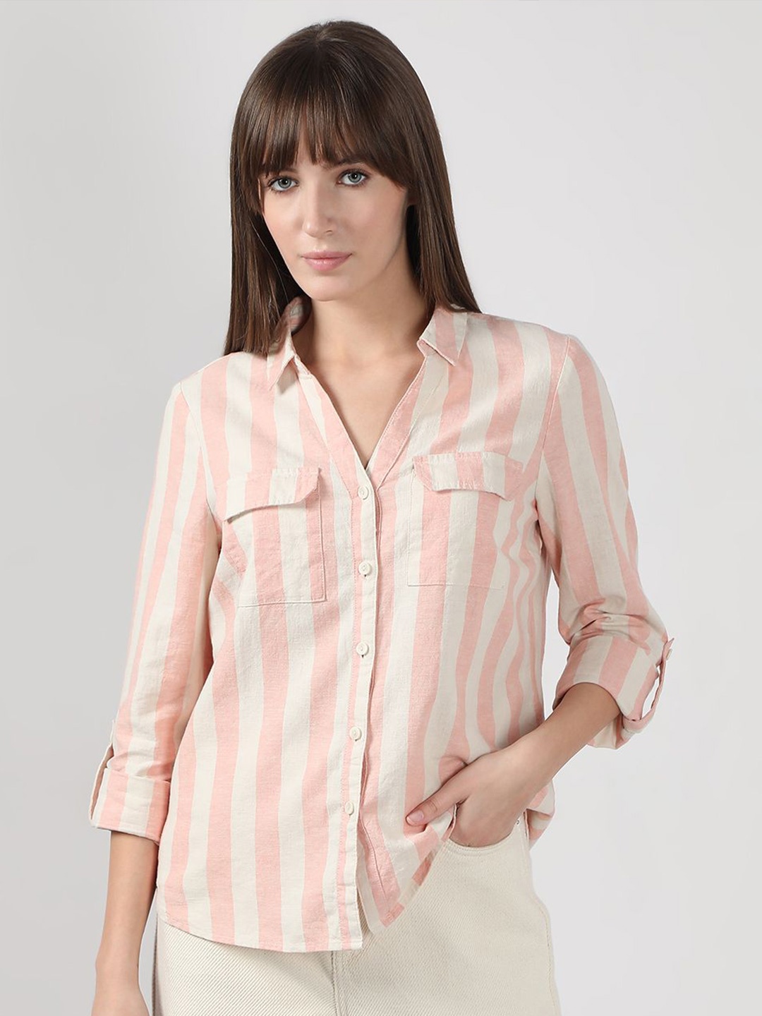 

Vero Moda Women Multi Stripes Opaque Striped Casual Shirt, White