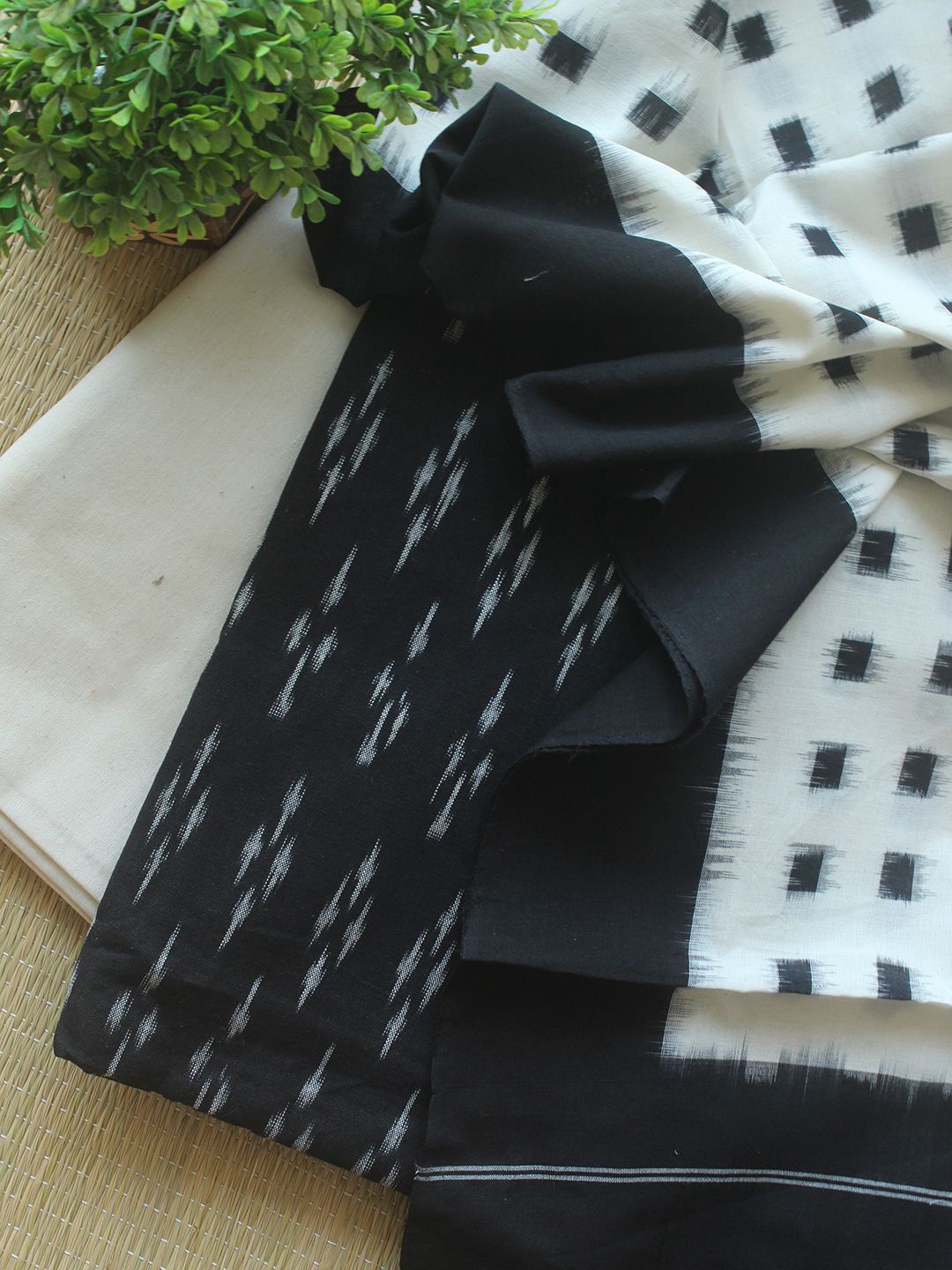 

Weaves of Tradition Ikat Printed Pure Cotton Unstitched Dress Material, Black