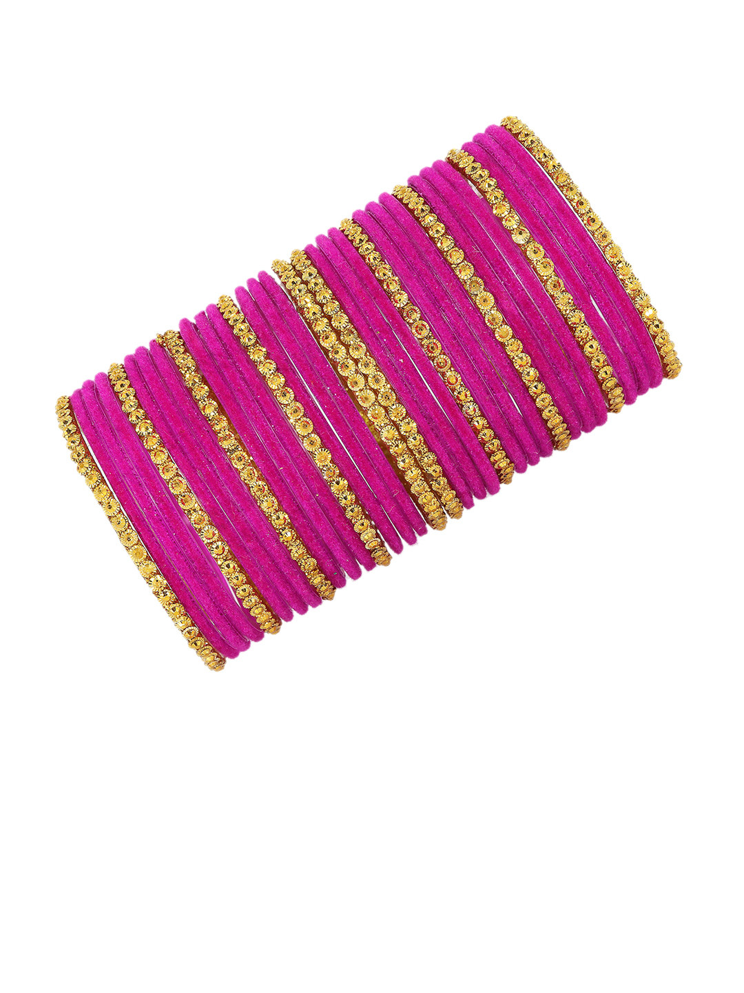 

ZULKA Set Of 34 Beads & Polka Dots Velvet Bangles, Magenta