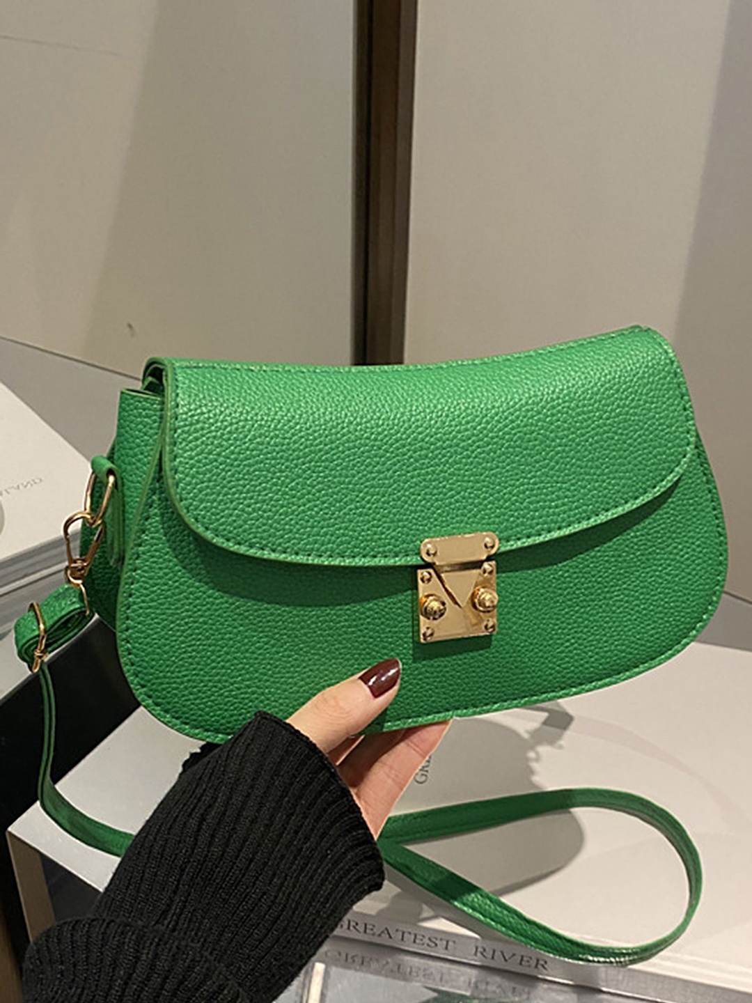 

LULU & SKY PU Structured Sling Bag with Fringed, Green