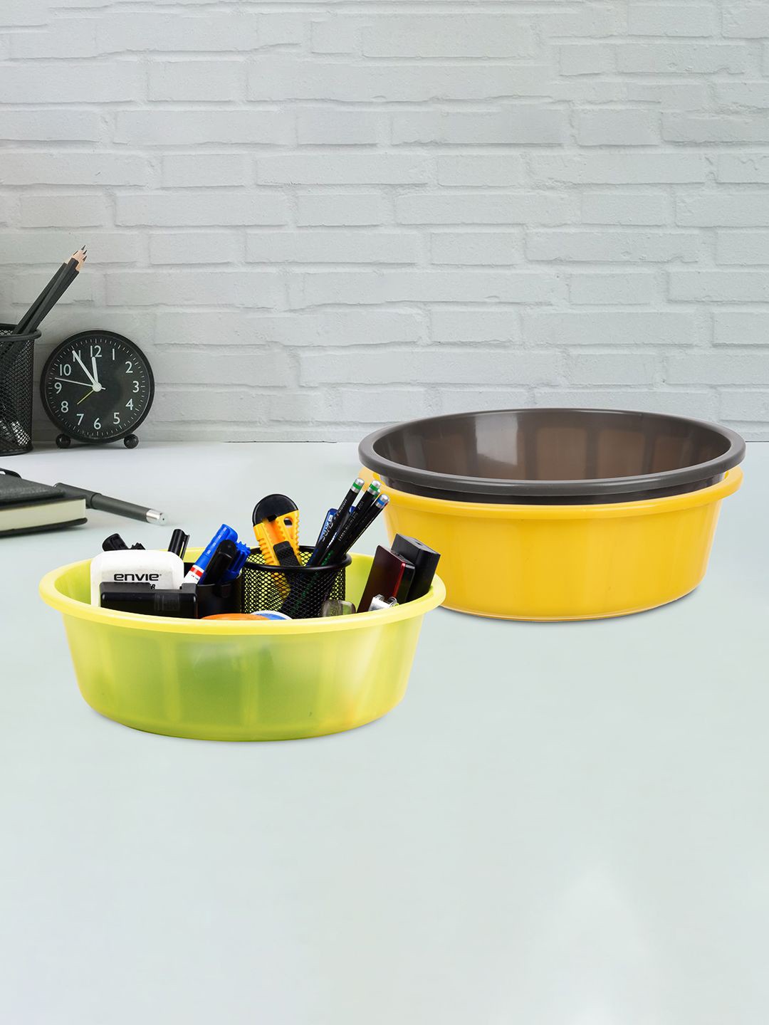 

Kuber Industries Yellow & Grey 3 Pieces Regular Desk Organisers