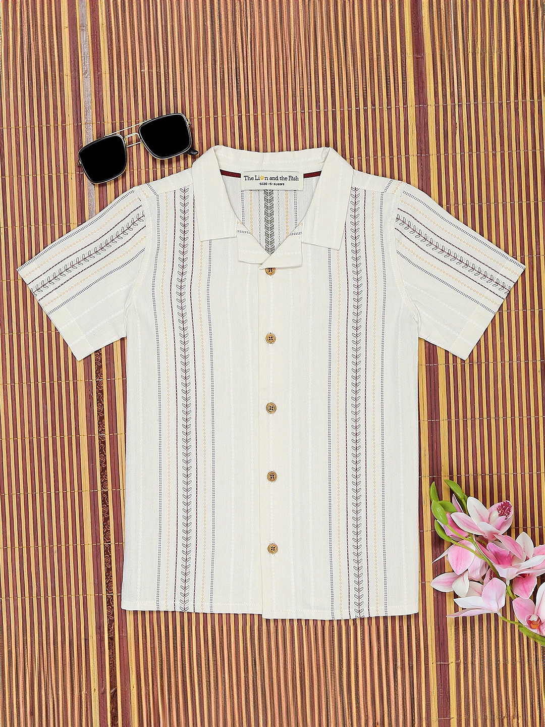 

The Lion and The Fish Boys Relaxed Opaque Striped Casual Shirt, White