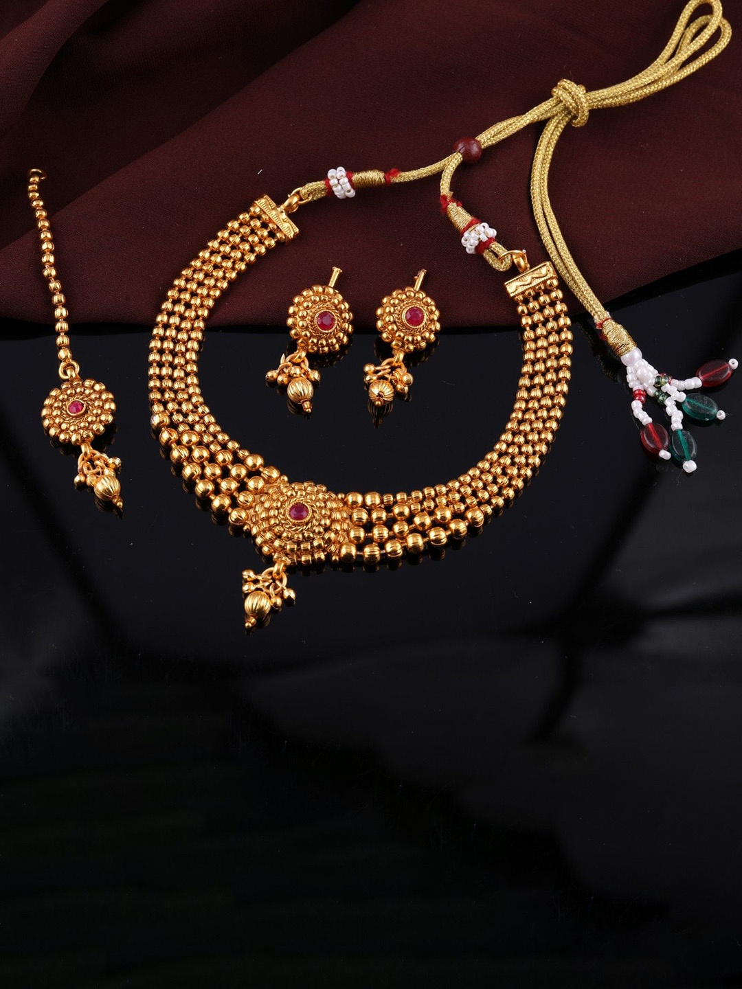 

Rujve Jewellery Gold-Plated Stone-Studded Jewellery Set