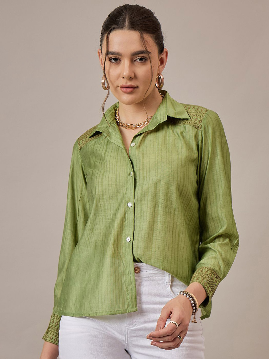 

CORSICA Women Semi Sheer Casual Shirt, Green