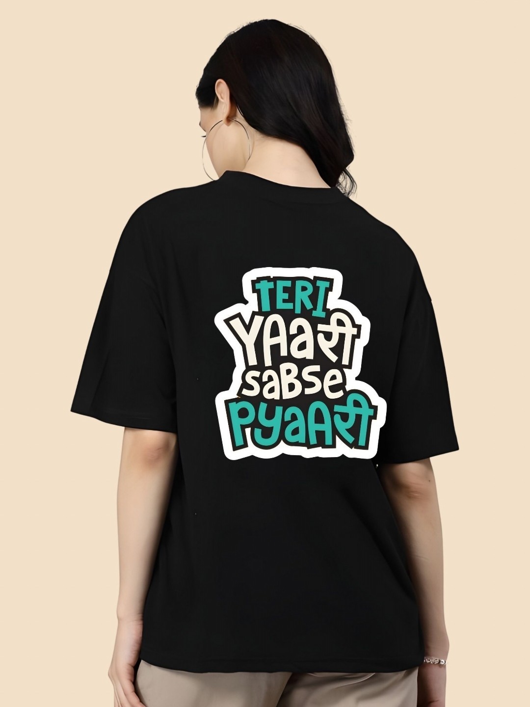 

SZN Women Typography Printed Round Neck Cotton Oversized T-shirt, Black