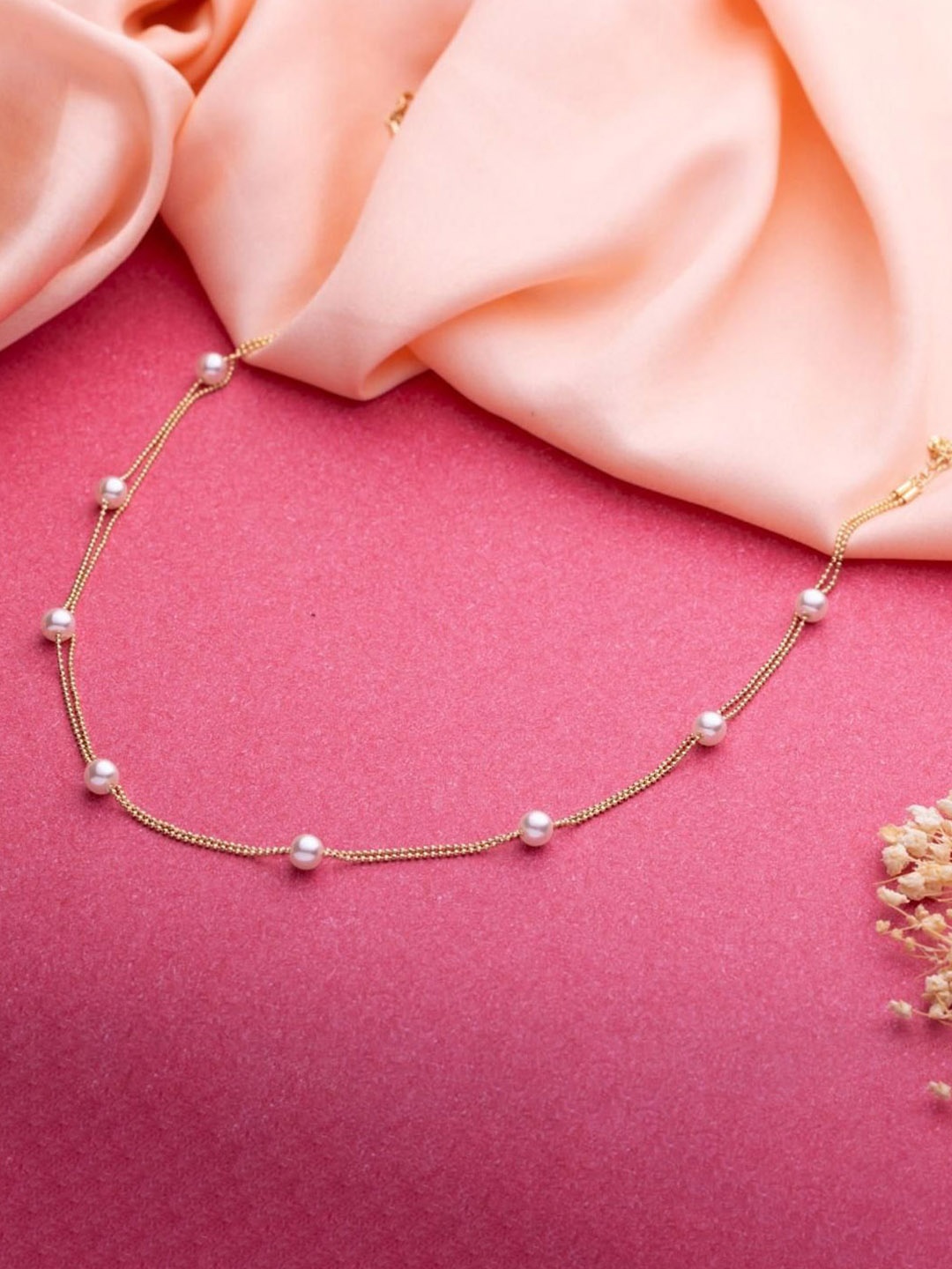 

LIORA 925 Silver Jewellery Sterling Silver Gold Plated Layered Pearl Necklace