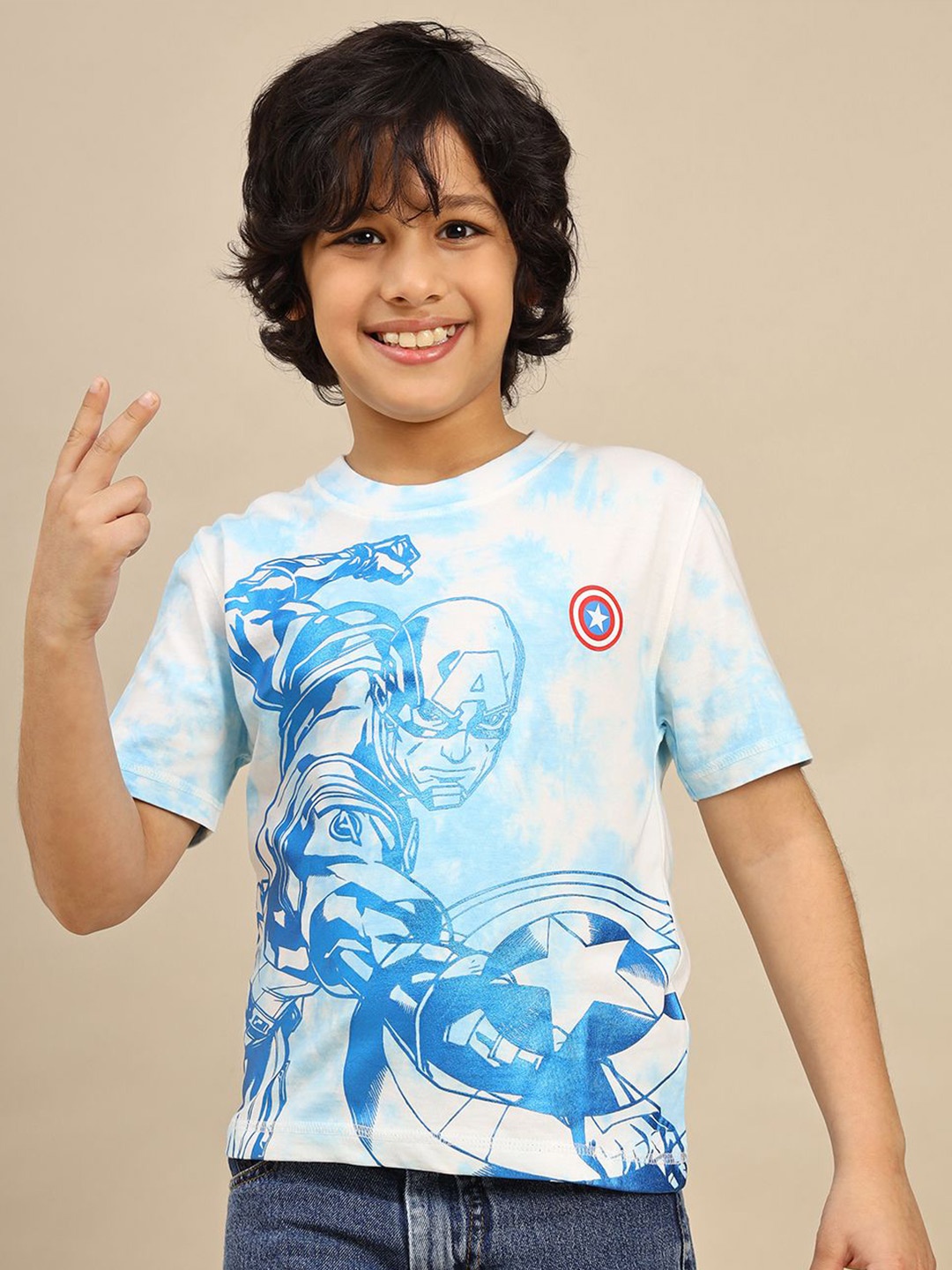 

Kids Ville Boys Captain America Graphic Printed Round Neck Regular Fit Cotton T-shirt, White