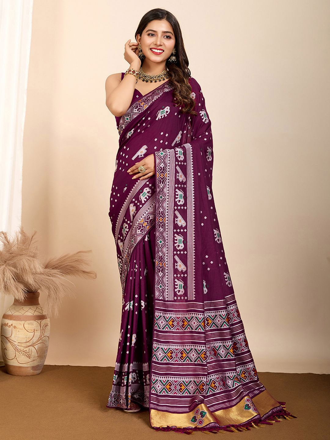 

Satrani Woven Design Pure Silk Designer Kanjeevaram Saree, Purple