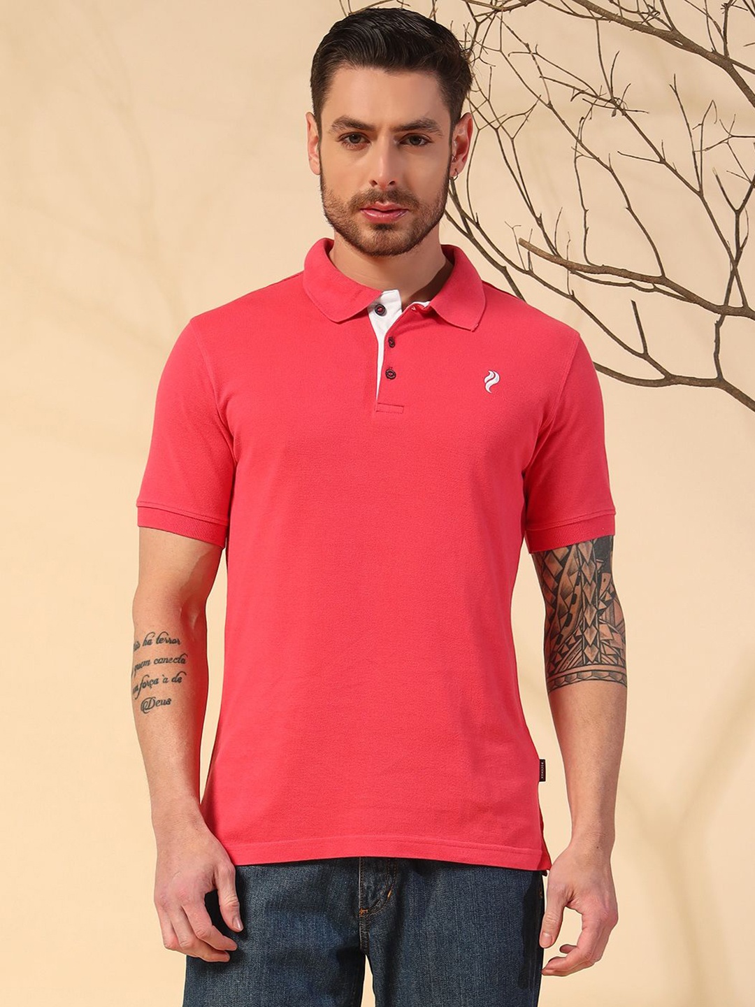 

PockMAN Men Anti Odour Solid Polo Collar Cotton T-shirt, Pink