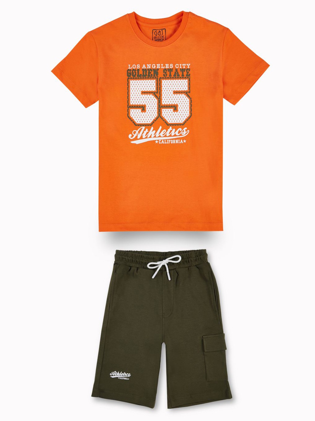 

Gini and Jony Boys Printed Round Neck Pure Cotton T-shirt with Shorts, Orange