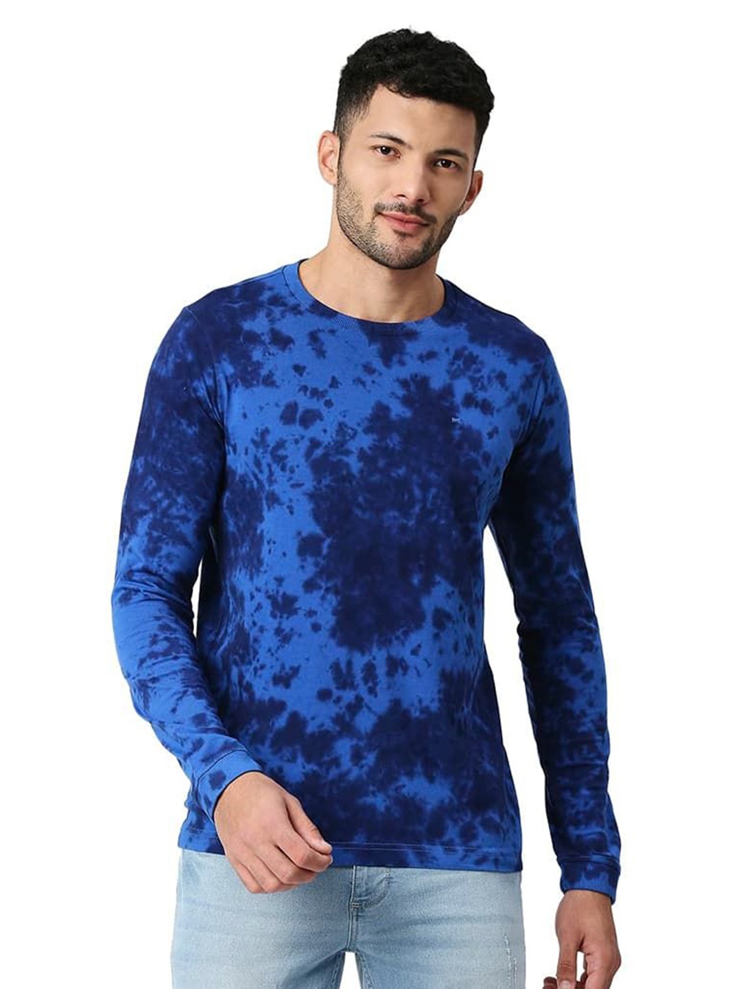 

Basics Men Dyed Round Neck Cotton Boxy T-shirt, Navy blue