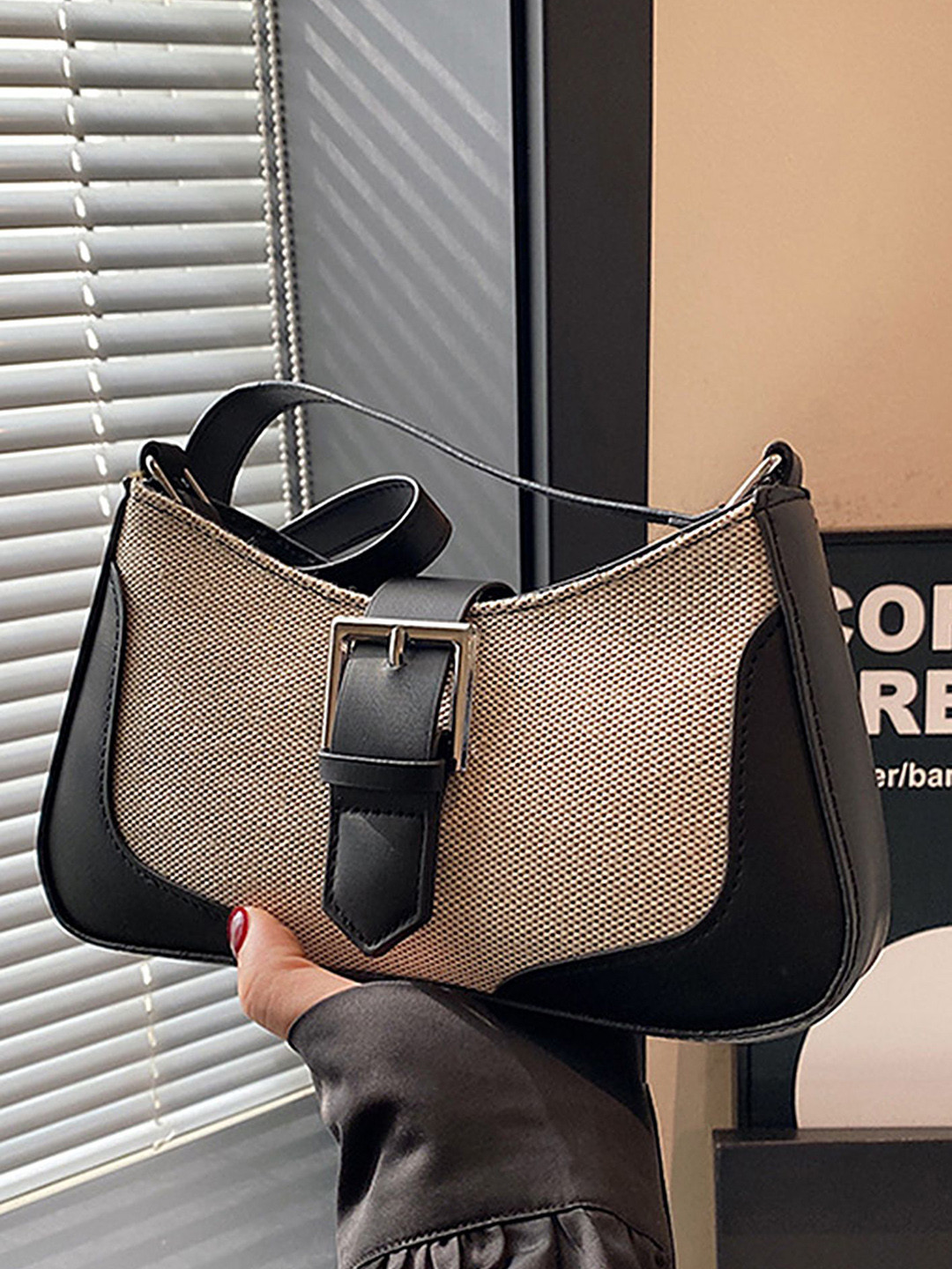 

LULU & SKY PU Oversized Structured Handheld Bag, Black