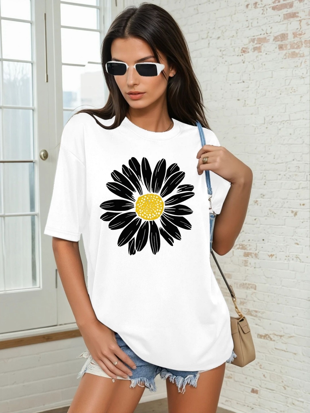 

CORSICA Women Floral Printed Round Neck Relaxed Fit T-shirt, White