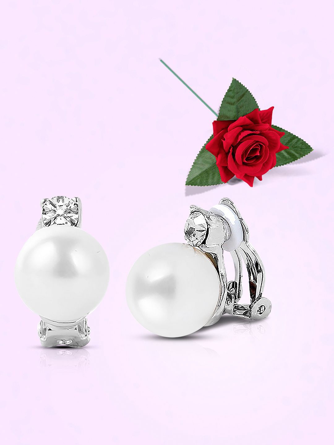 

Peora Silver-Plated Cubic Zirconia & Pearls Studded Circular Studs With Rose