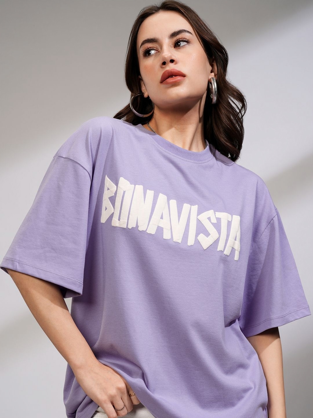 

Street By Tokyo Talkies Women Solid Oversized Chest Print T-shirt, Purple