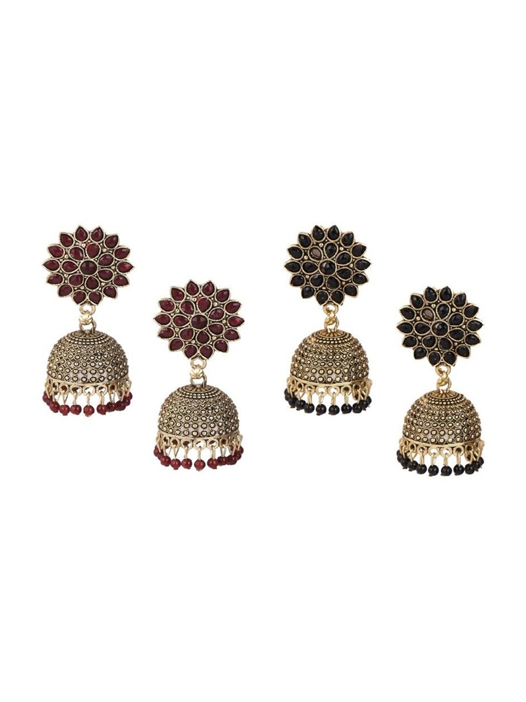 

JMBW INTERNATIONAL Set Of 2 Gold-Plated Artificial Beaded Dome Shaped Jhumkas