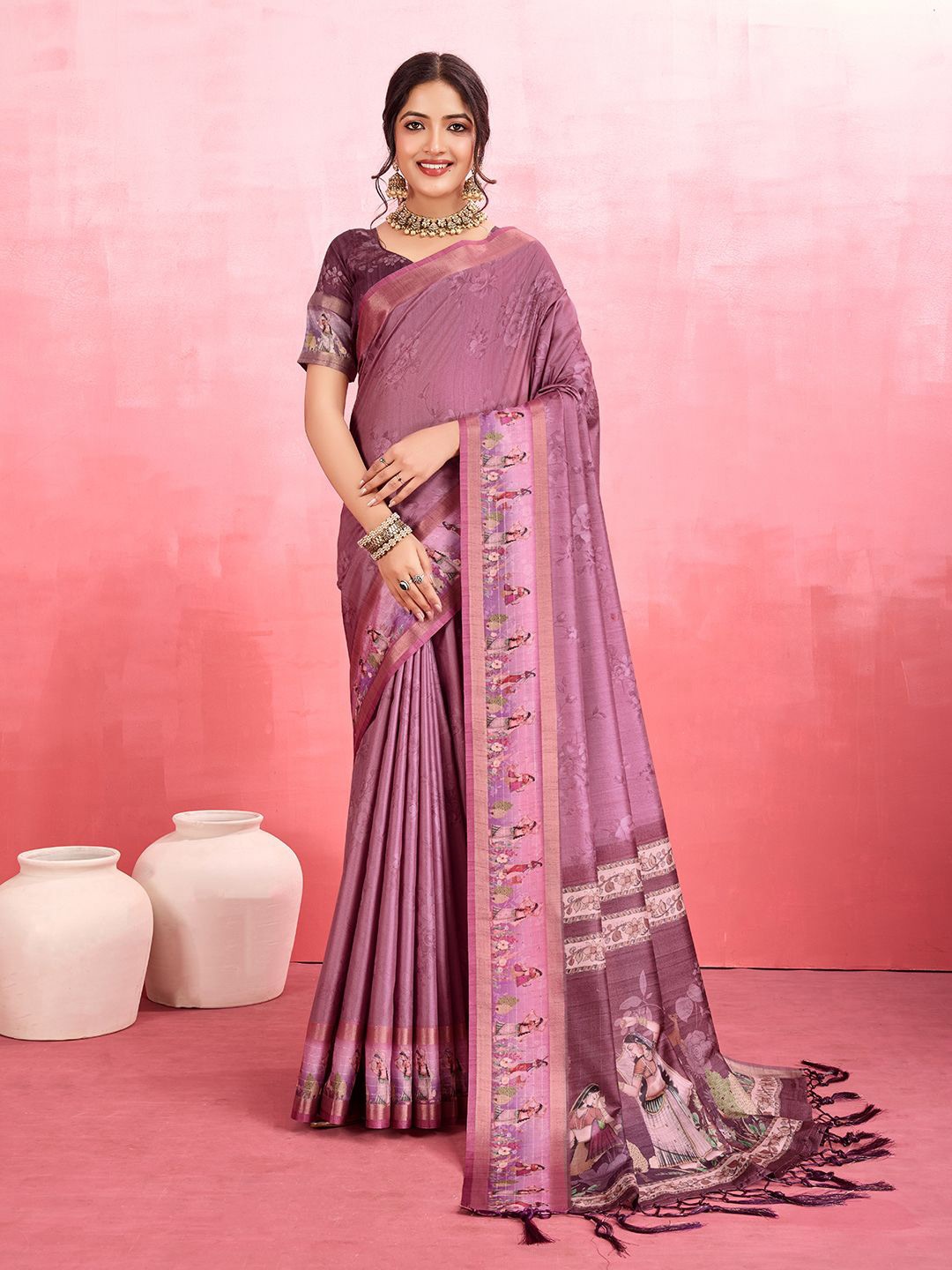 

Mitera Kalamkari Pure Silk Saree, Purple