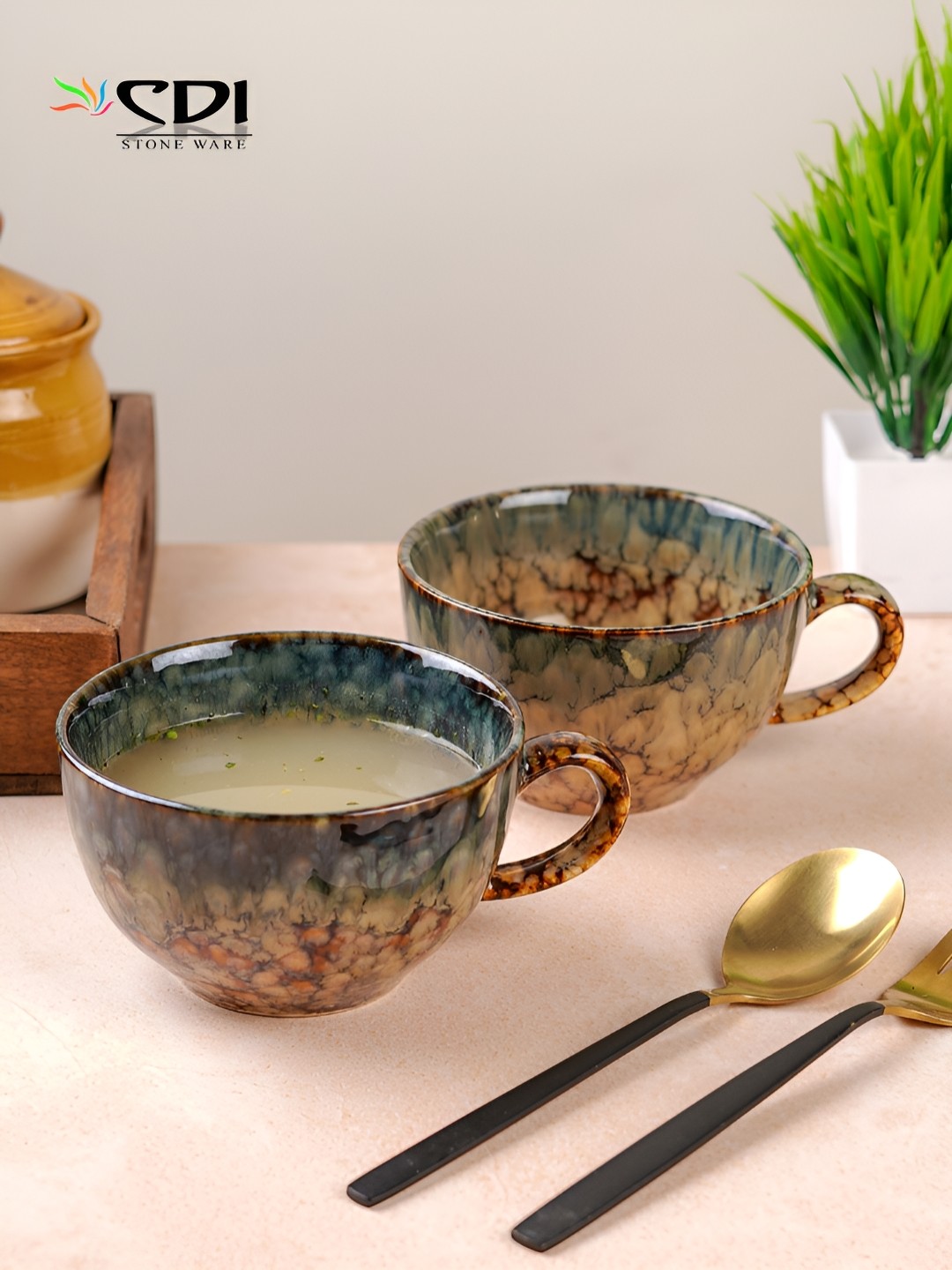 

CDI Brown & Blue 2 Pieces Textured Ceramic Glossy Mugs 350 ml Each