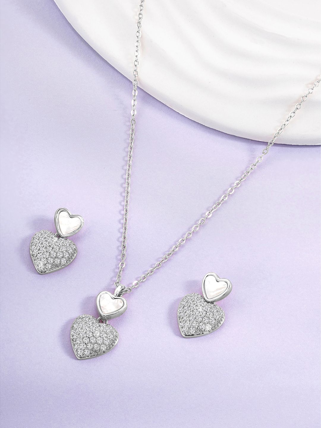 

Peora Silver-Plated Cubic Zirconia Studded Heart Shaped Jewellery Set With Red Rose Box