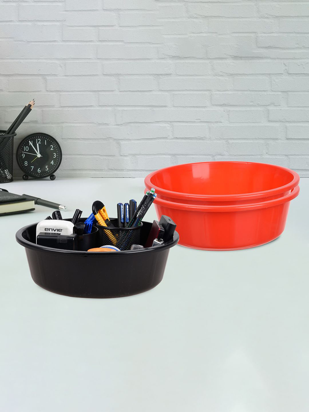 

Kuber Industries Red & Black 3 Pieces Regular Desk Organisers