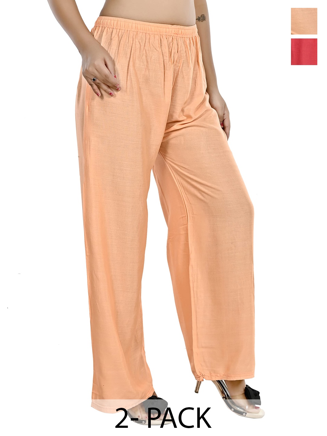 

NarNari Pack of 2 Straight Fit Palazzos, Peach