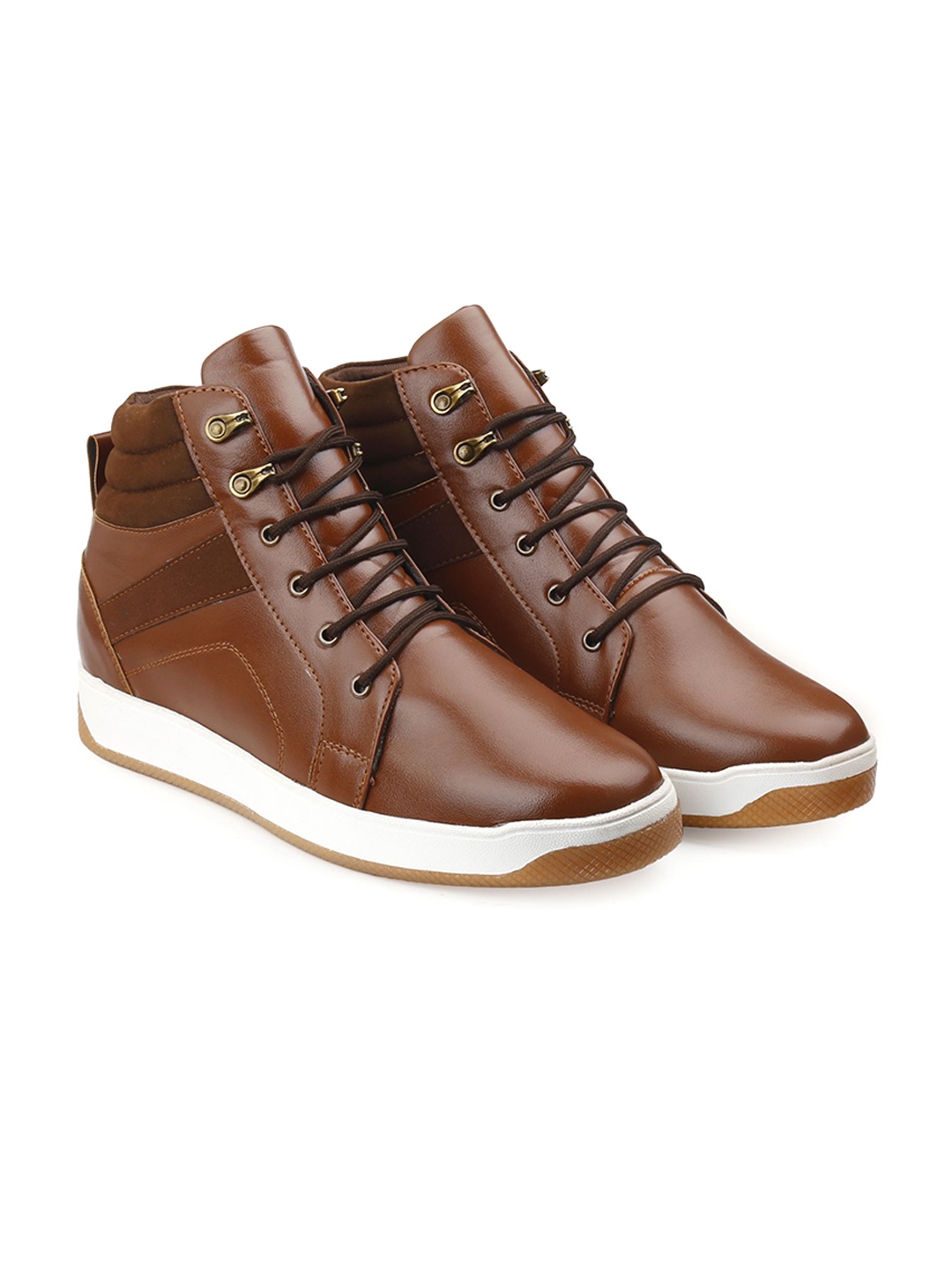 

Bxxy Men Round Toe High-Top Lace-up Sneakers, Tan