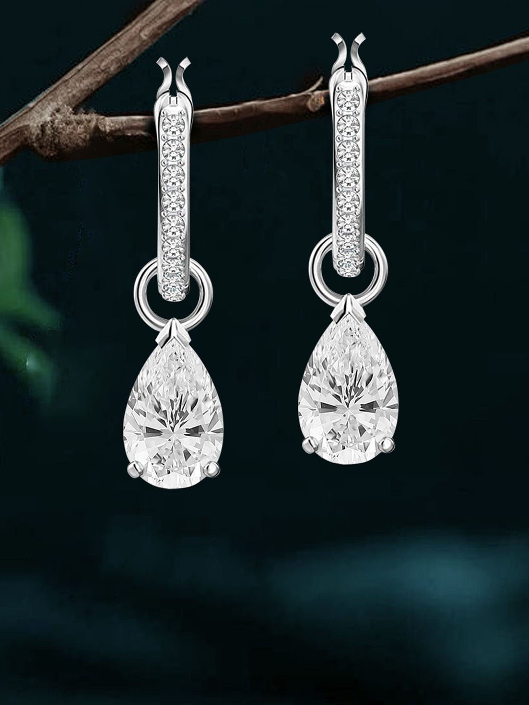 

Peora Silver-Plated Cubic Zirconia Stone Studded Contemporary Drop Earrings With Rose