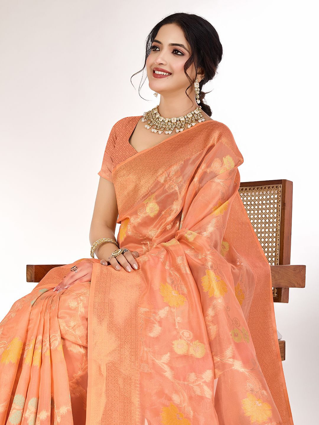 

all about you Floral Organza Saree, Orange