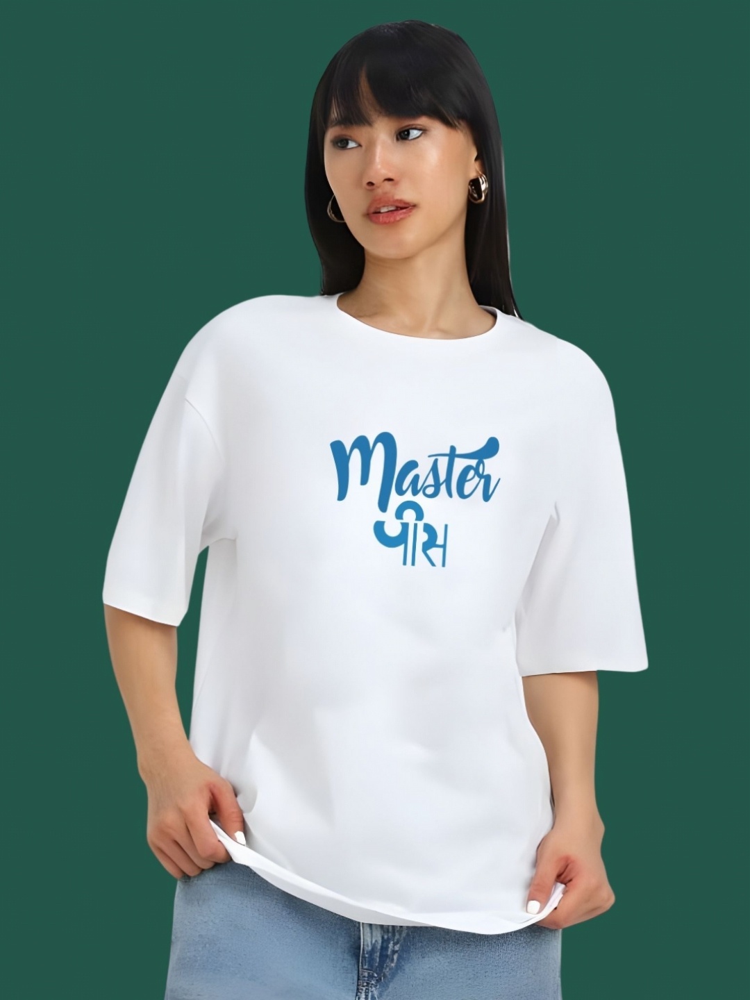 

DressBerry Women Typography Printed Round Neck Cotton Oversized T-shirt, White