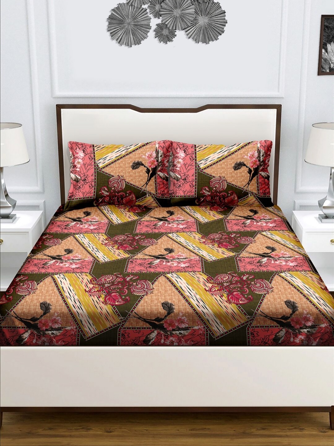 

Myntra Elegant Homes Pink & Green Printed 160 TC Queen Bedsheet Set 224 cm x 254 cm