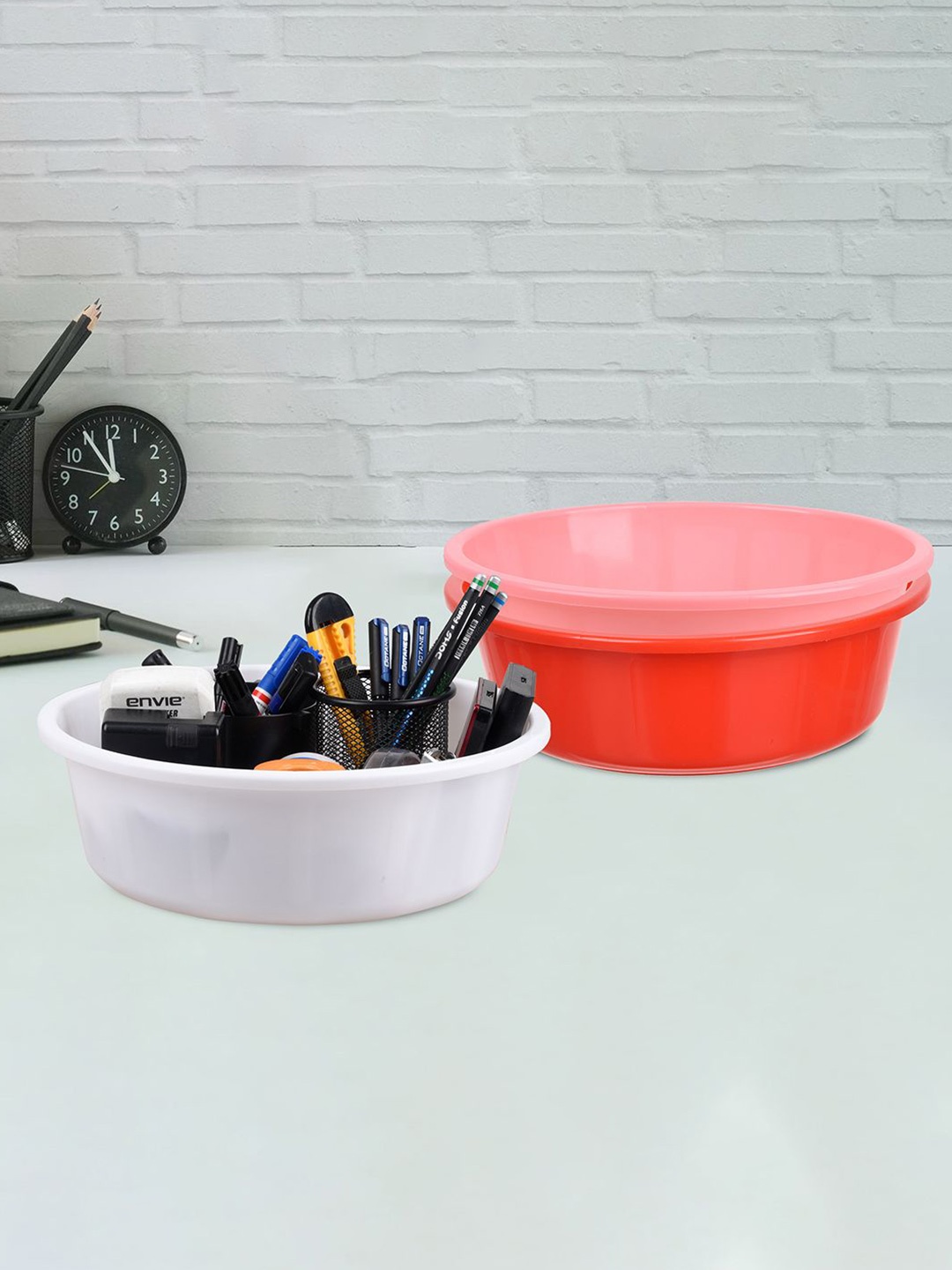 

Kuber Industries Red and White 3 Pieces Multipurpose Storage Desk Organisers