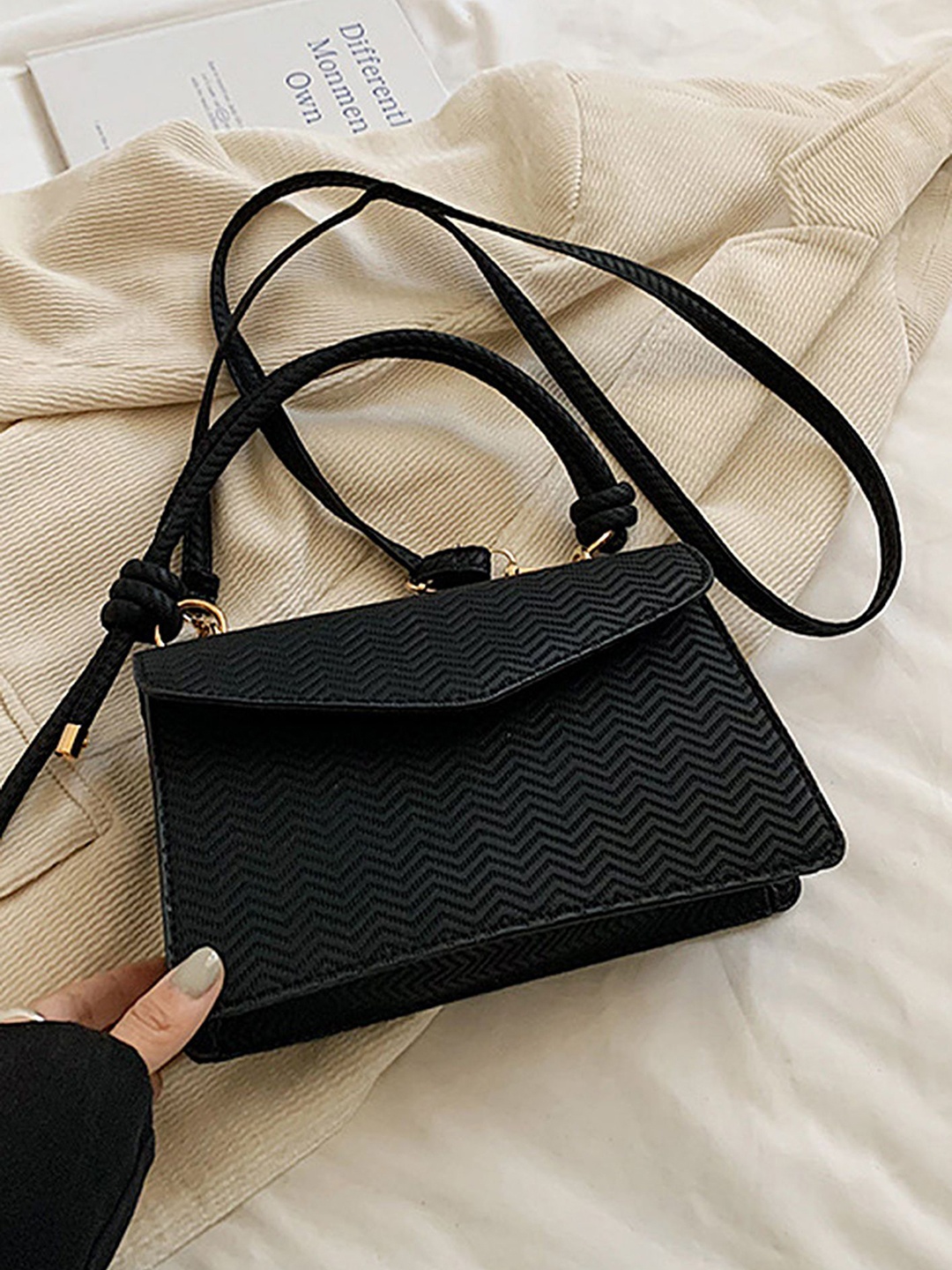 

LULU & SKY PU Structured Handheld Bag with Cut Work, Black