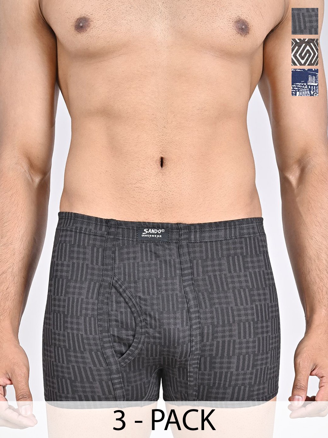 

SANDO Pack Of 3 Printed Cotton Trunks GENIUS-03-04-05, Grey