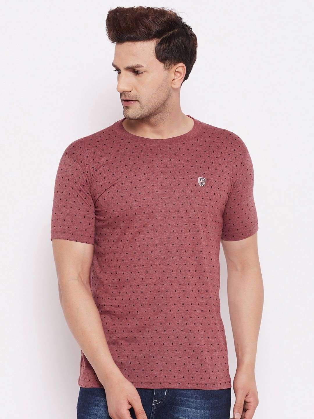 

LYCOS Men Geometric Printed Round Neck Cotton T-shirt, Maroon
