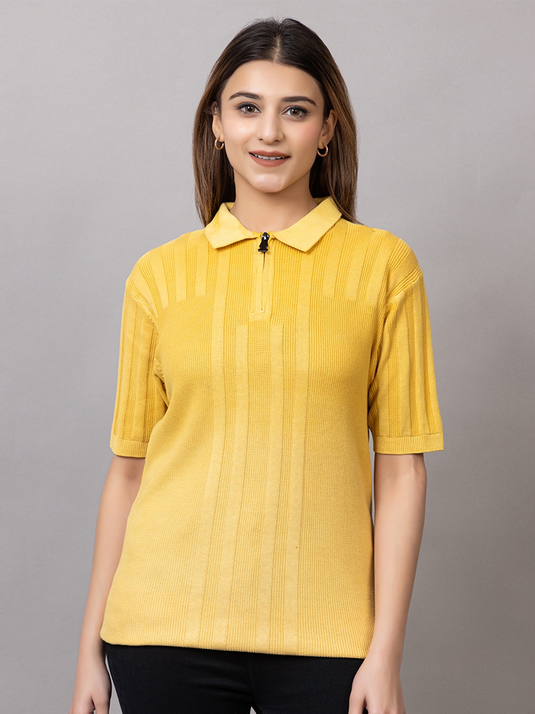 

Wool's Kart Women Dyed Polo Collar T-shirt, Yellow