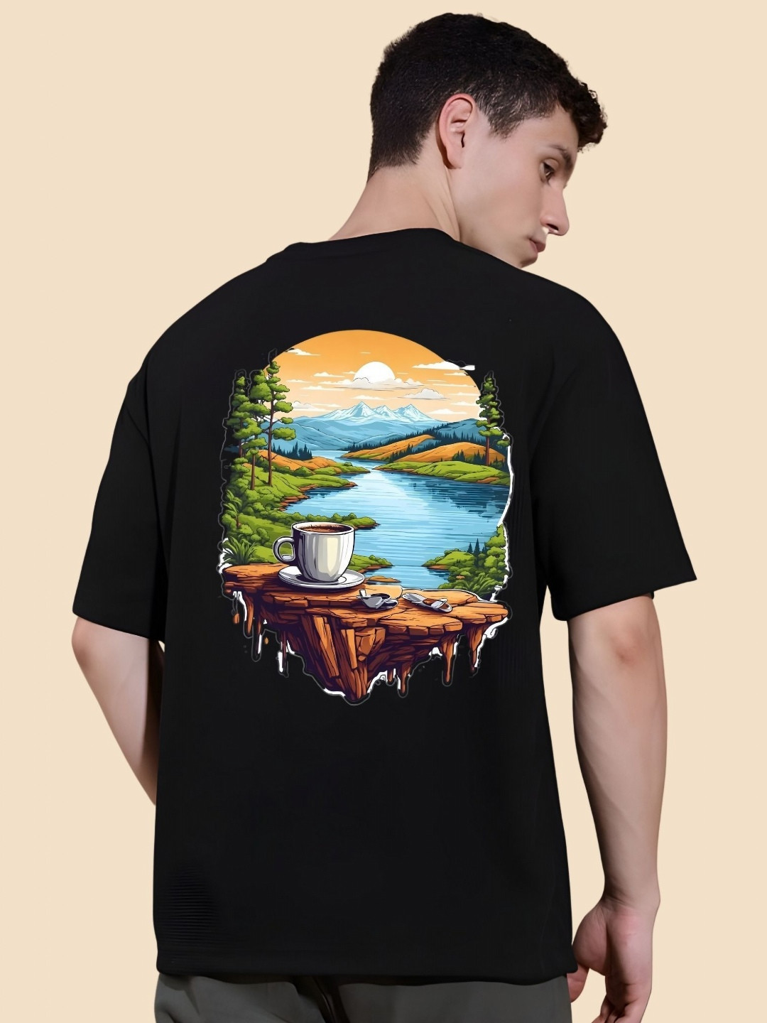 

SZN Men Graphic Printed Round Neck Cotton Oversized T-shirt, Black