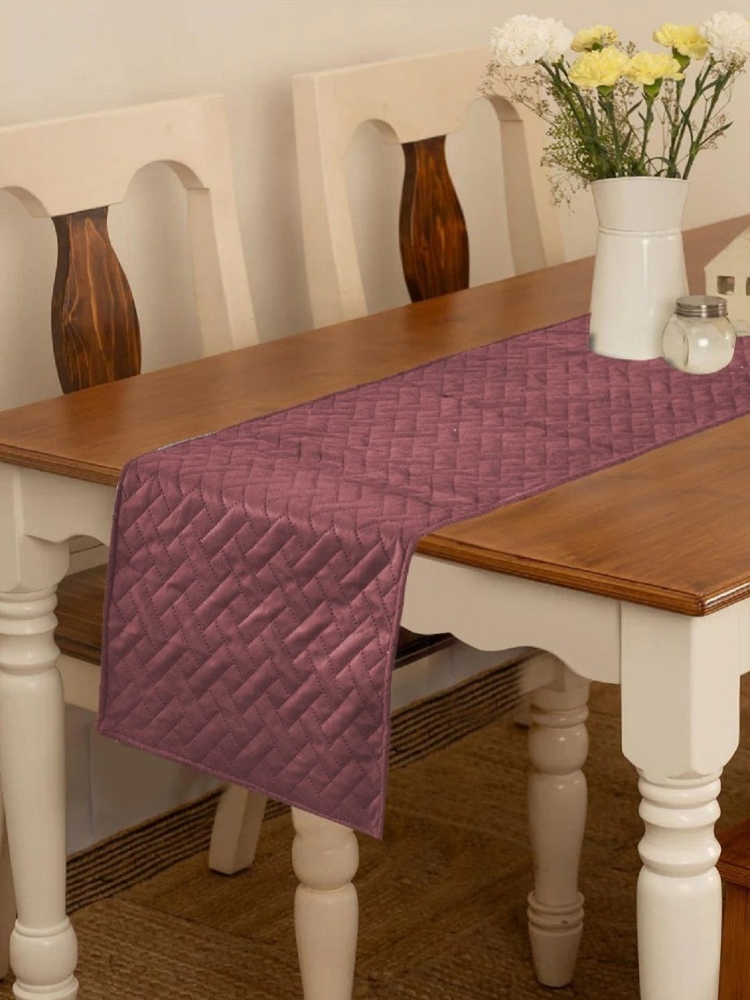 

Myntra Elegant Homes Coral Coloured Quilted Velvet Table Runner