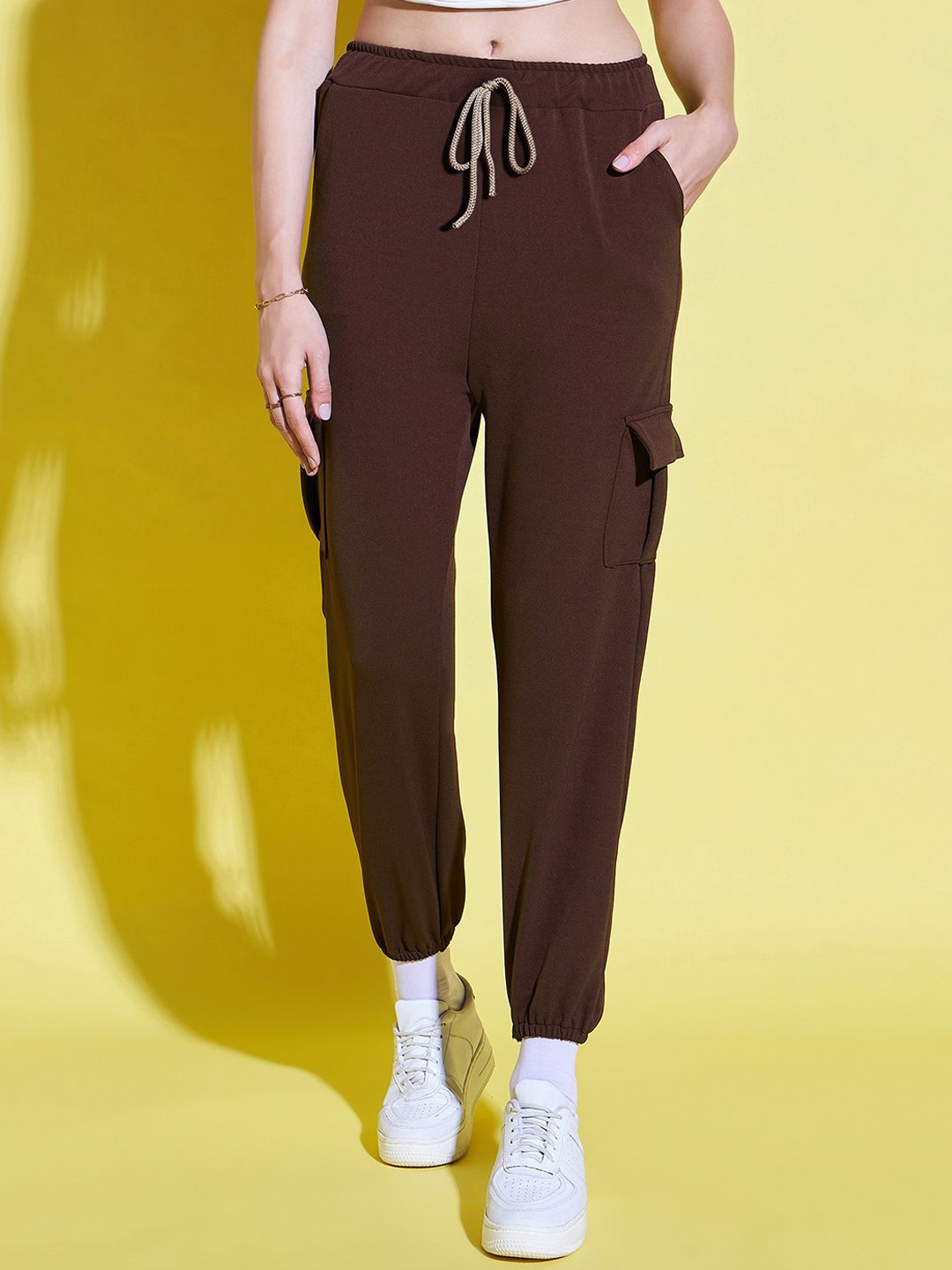 

DIMPY GARMENTS Women Relaxed High-Rise Joggers Trousers, Brown