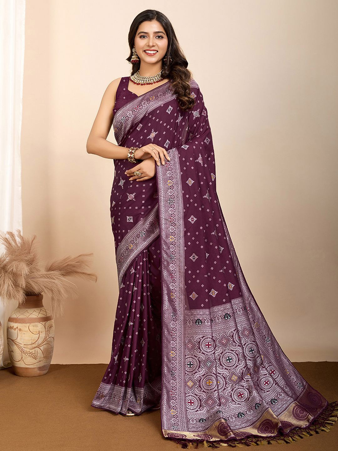 

Satrani Woven Design Pure Silk Designer Paithani Saree, Purple