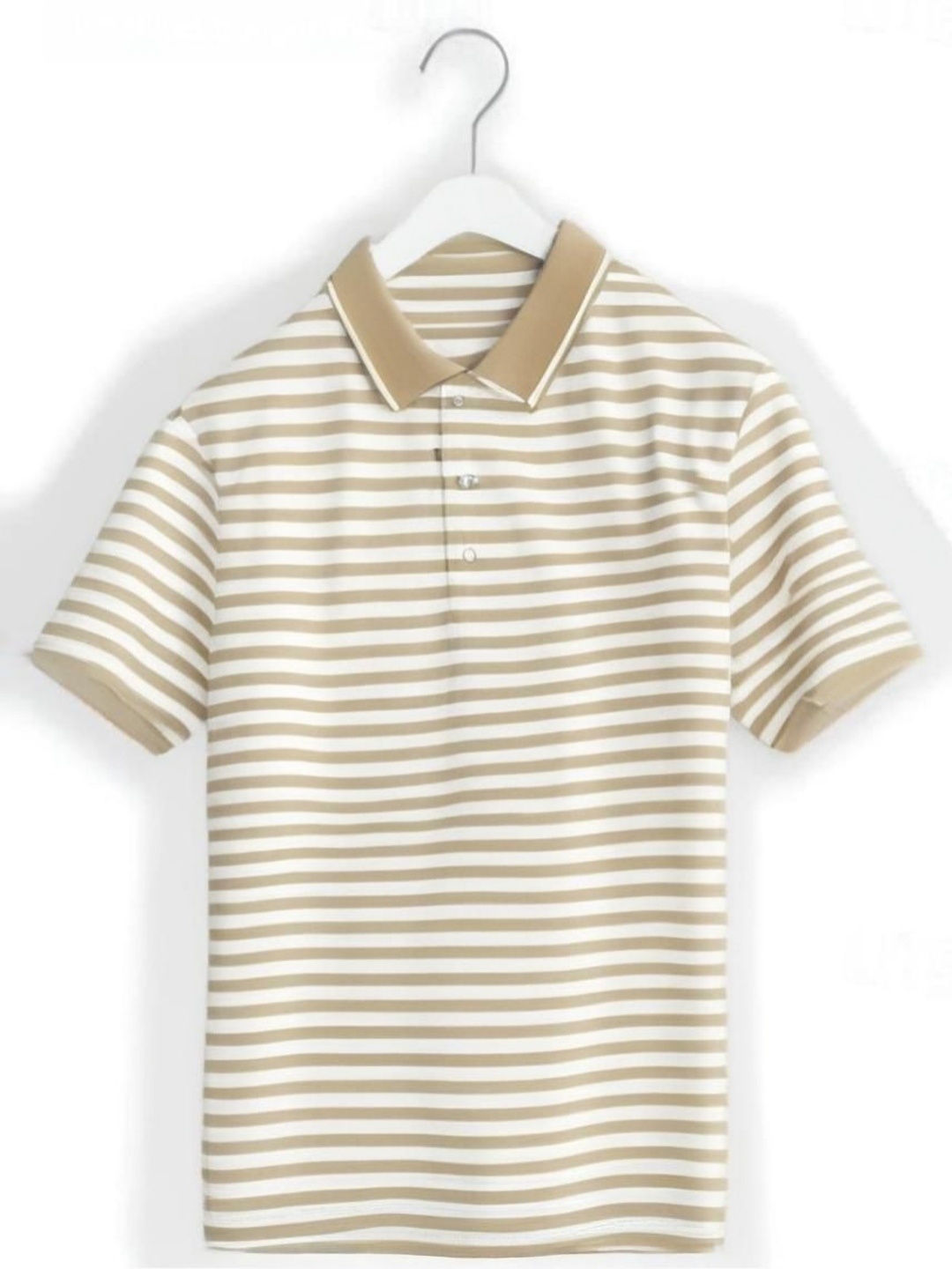 

VIMAL JONNEY Men Regular Fit Striped Polo Collar Cotton T-shirt, Tan
