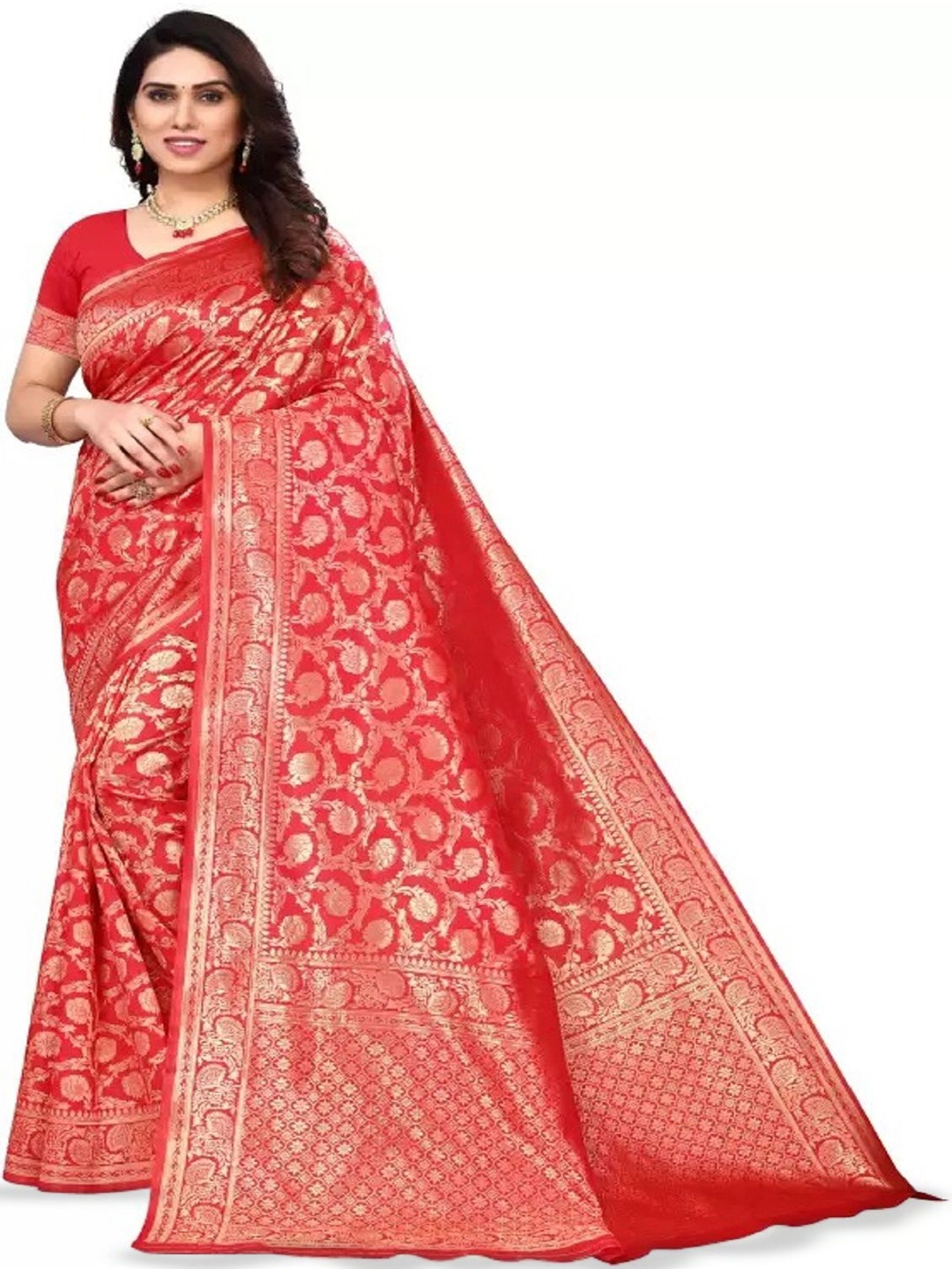 

Florence Woven Design Zari Pure Silk Kanjeevaram Saree, Red