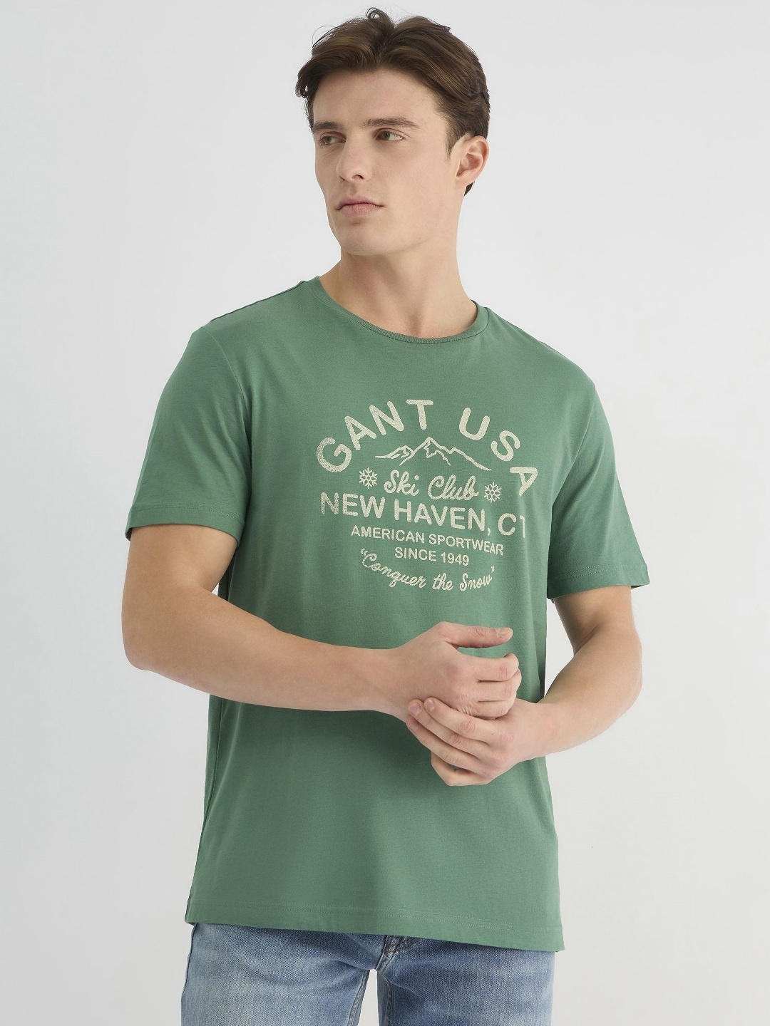 

GANT Men Typography Printed Pure Cotton T-shirt, Green