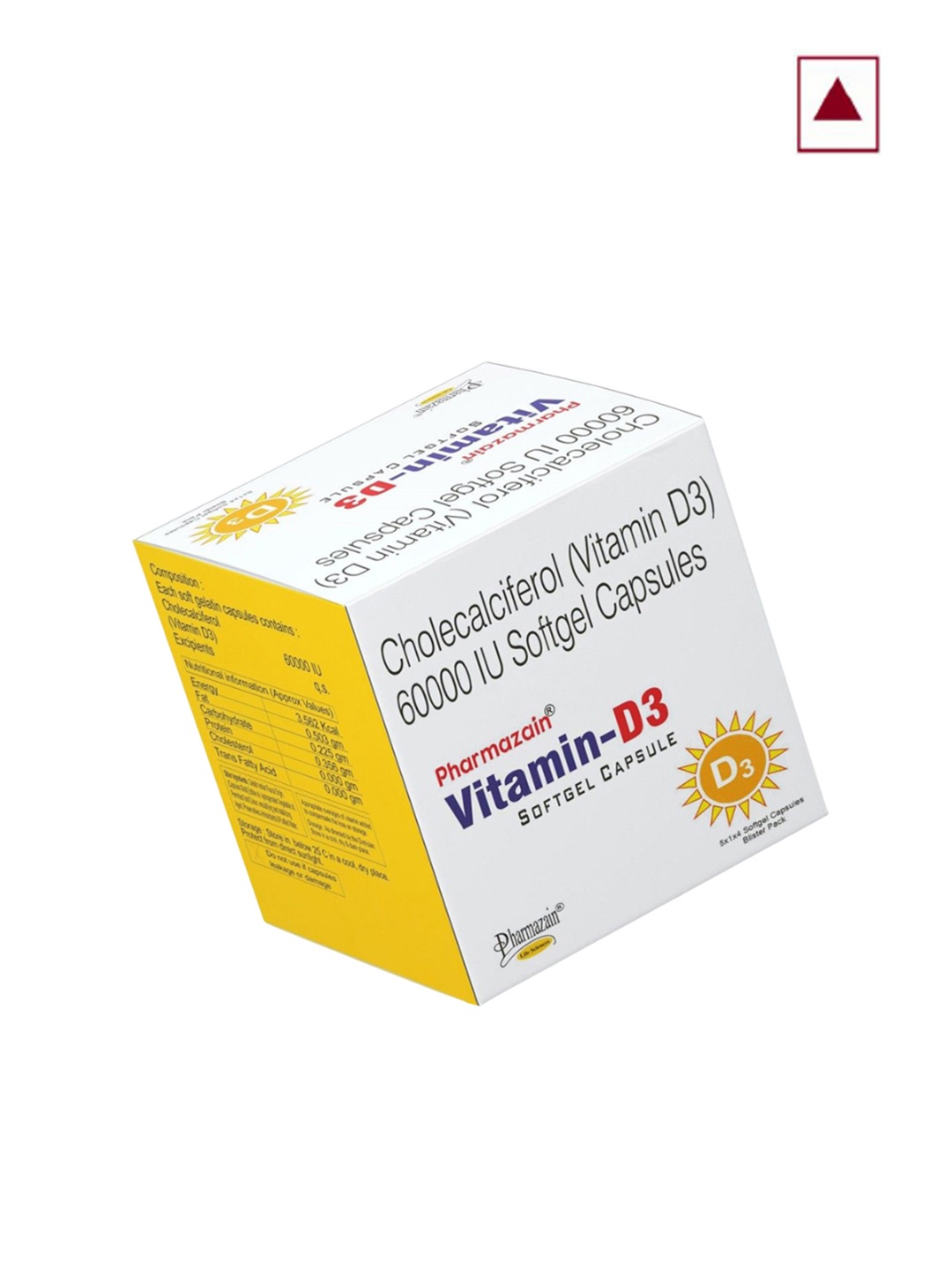 

PHARMAZAIN LIFE SCIENCES Vitamin-D3 Softgel Capsules - 100 Capsules, Yellow