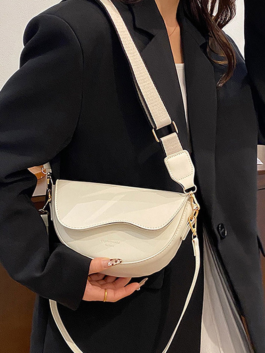 

LULU & SKY Colourblocked PU Oversized Shopper Handheld Bag with Applique, White